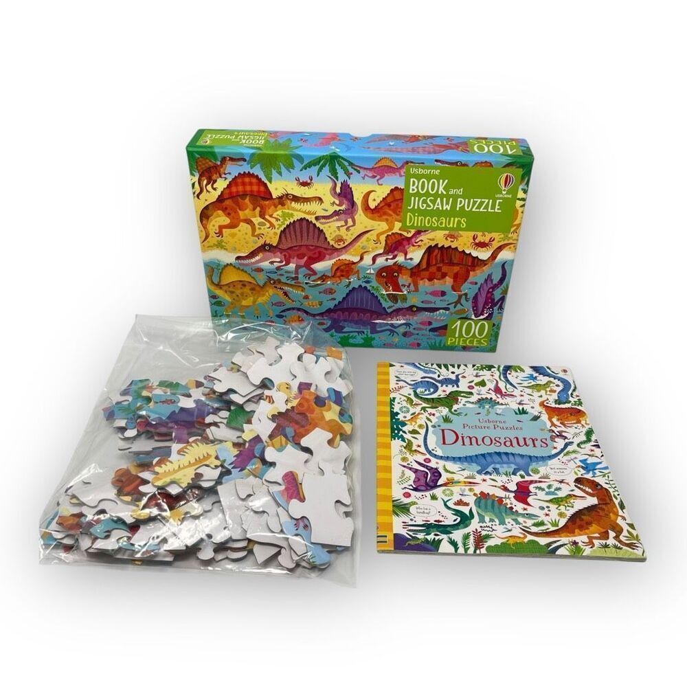 Usborne Book and Jigsaw Puzzle Dinosaurs 100 Pieces 100% Complete Preowned